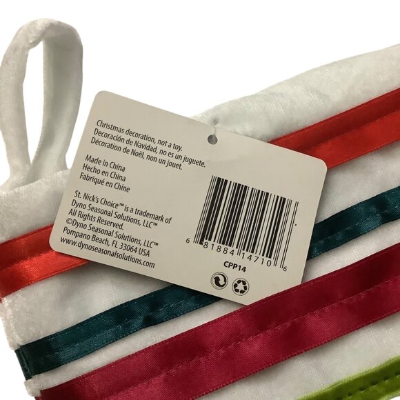 St. Nicks Choice Christmas Stocking Ribbon Striped Cuff & Snowflake 21” NEW NWT - Picture 4 of 7